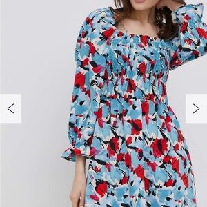 Floral Smocked Dress in Blue and Red
